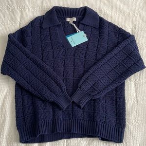 Rachel Comey x Target Collection. Navy Blue, open knit polo sweater.